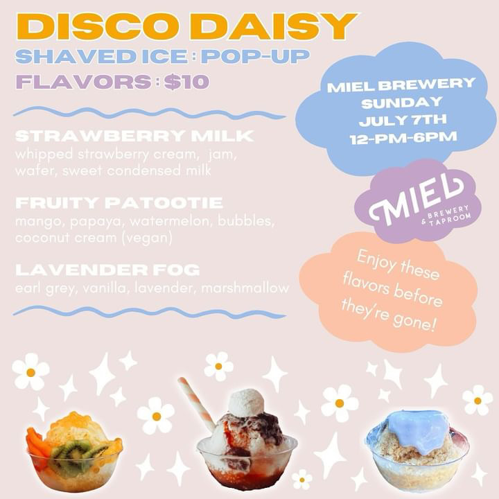 Disco Daisy menu for their pop-up at Miel Brewery