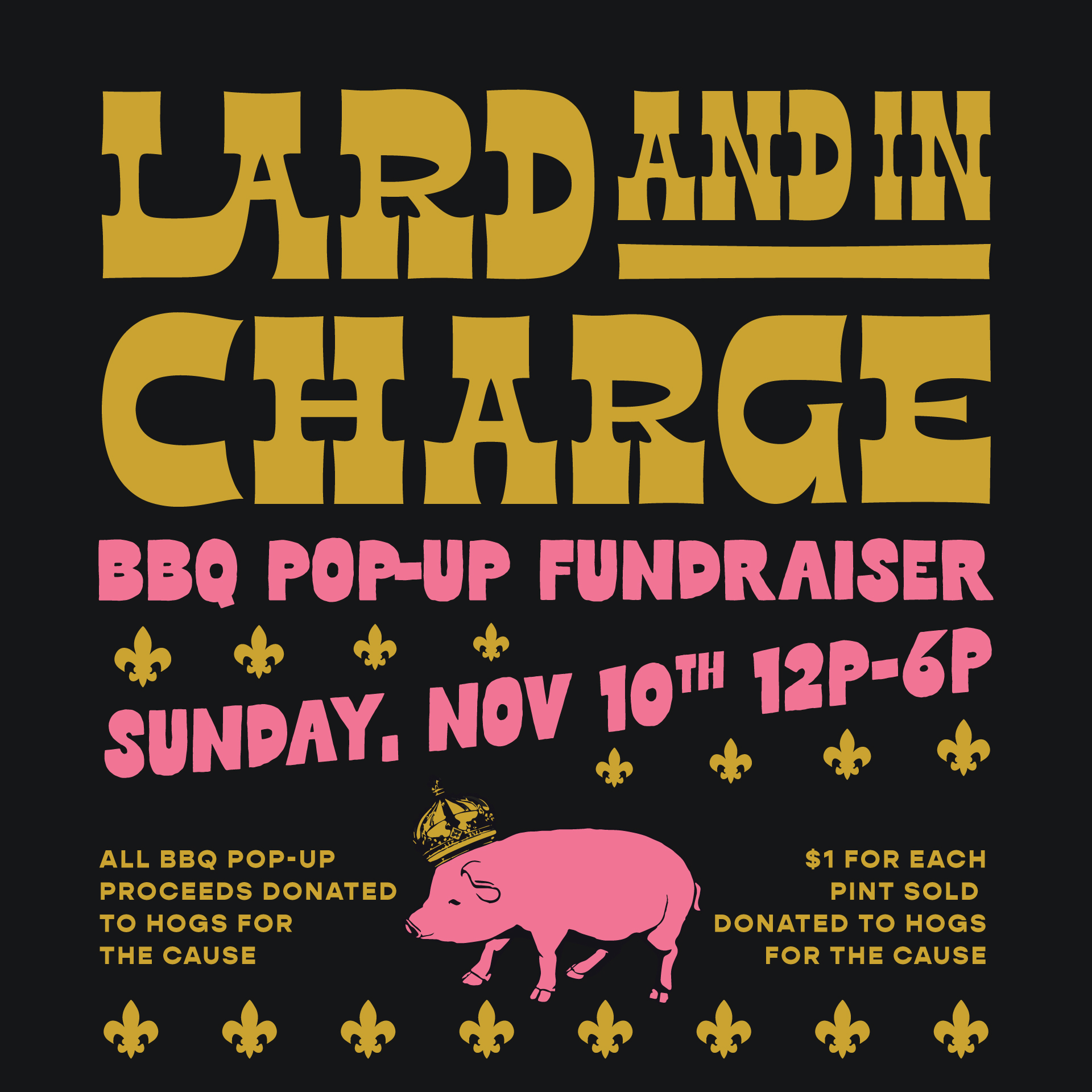 Lard and in Charge BBQ Fundraiser Pop-Up + Saints Watch Party november 10