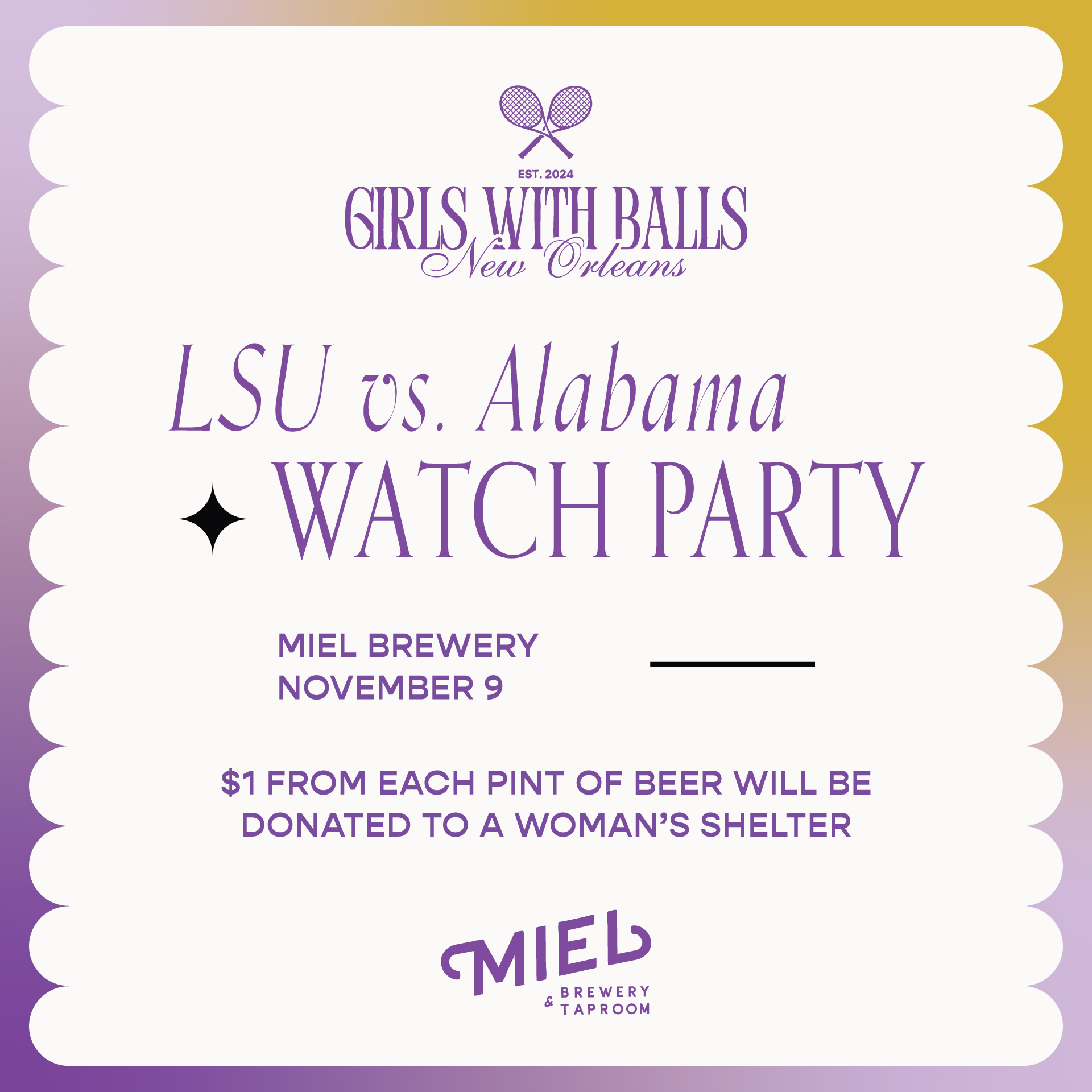 Girls with Balls LSU Watch Party & Fundraiser event flyer