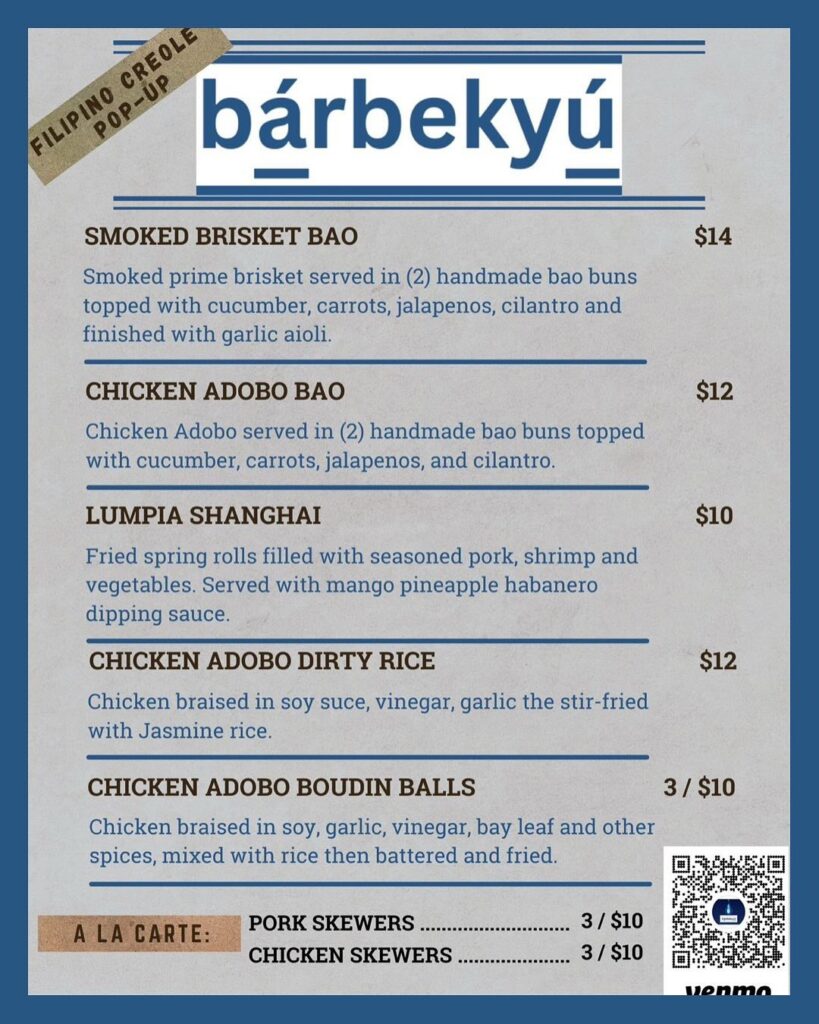 Barbekyu Filipino BBQ Pop-Up sample menu